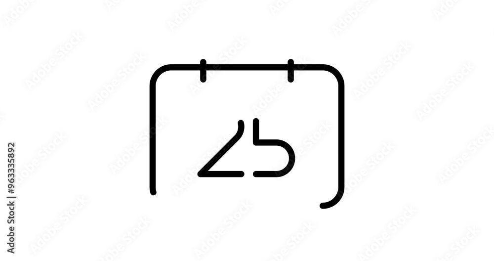 Calendar with 25th animated outline icon with alpha channel. Christmas 4k motion design animation for web, mobile and ui design