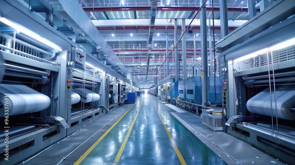 High-Tech Textile Manufacturing Factory Interior High-Tech Textile Manufacturing Factory Interior