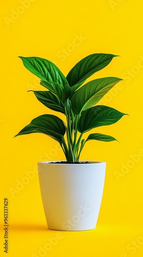 green potted plant against a bright yellow