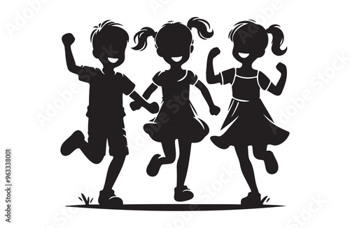 children girl and boy joyfully run of silhouette vector