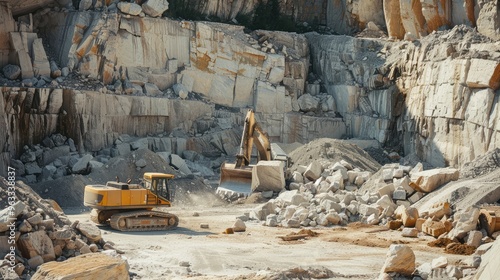 Large Machinery Excavating Marble in a Quarry