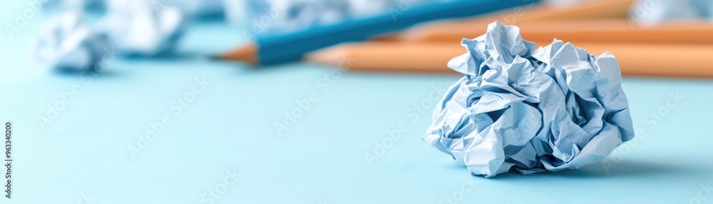 Crumpled Paper Ball on Blue Background Crumpled Paper Ball on Blue Background