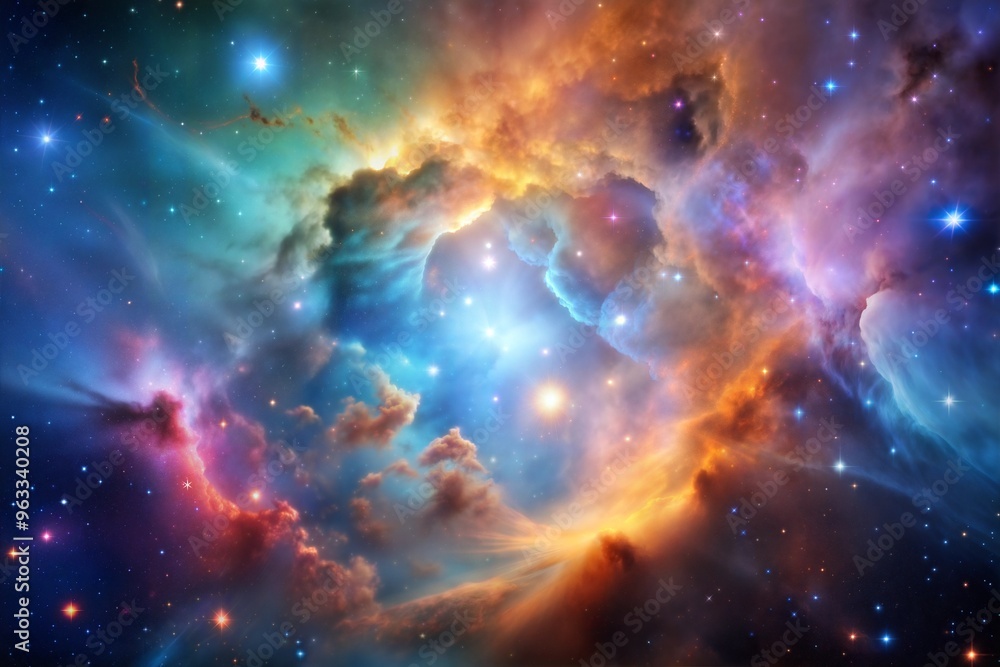 Spectacular cosmic nebula in deep space with vibrant colors revealing light and dust clouds Spectacular cosmic nebula in deep space with vibrant colors revealing light and dust clouds