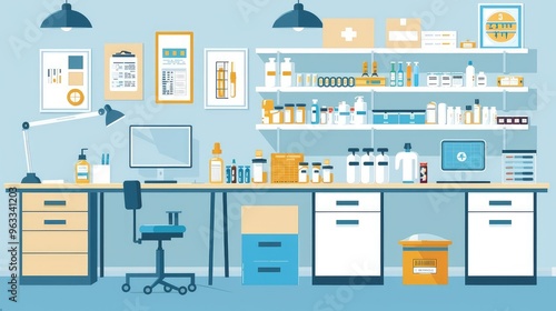 Modern Laboratory Workspace with Equipment and Supplies