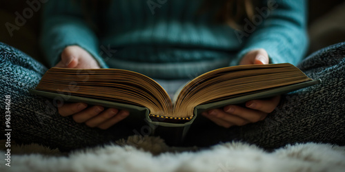 Open Book: An individual showing curiosity and willingness to learn, with a book half-open on their lap. photo