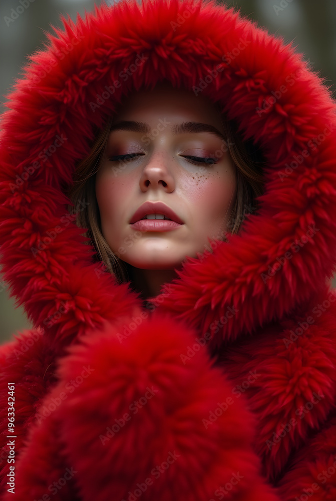 Mystery in Crimson: Human Face Shrouded by Luxurious Red Fur Mystery in Crimson: Human Face Shrouded by Luxurious Red Fur