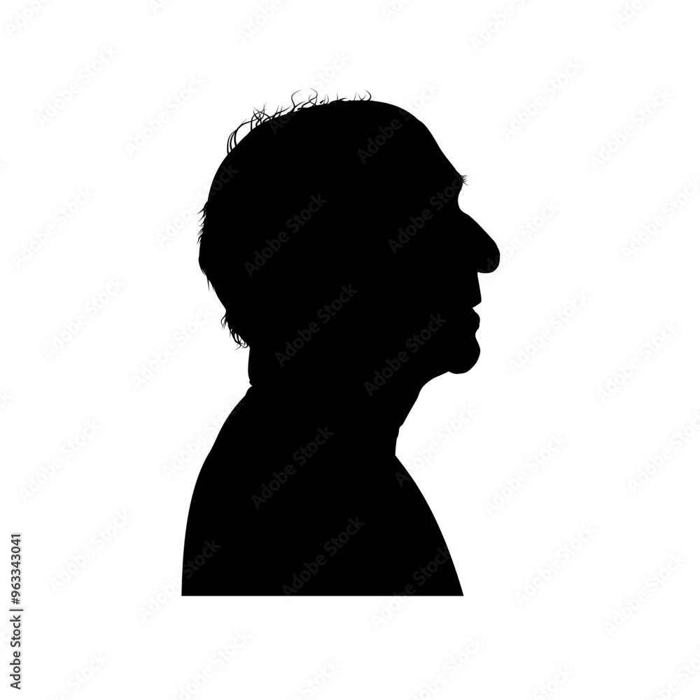 silhouette of old man side view - vector illustration
