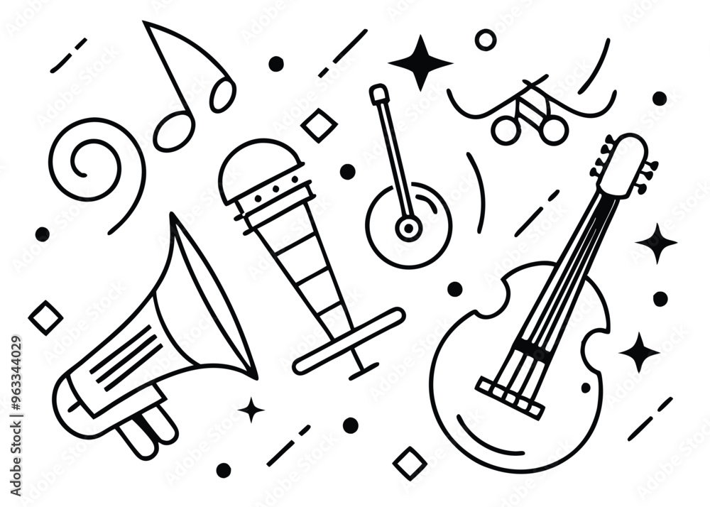 Obraz premium Abstract Music Notes and Instrument