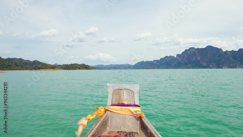 Close view on the nose of the boat on the Cheow Lan lake in Thailand