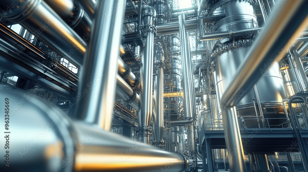 The powerful steel tanks and complex pipelines of a hydrogen production facility, representing modern industrial energy. The powerful steel tanks and complex pipelines of a hydrogen production facility, representing modern industrial energy.