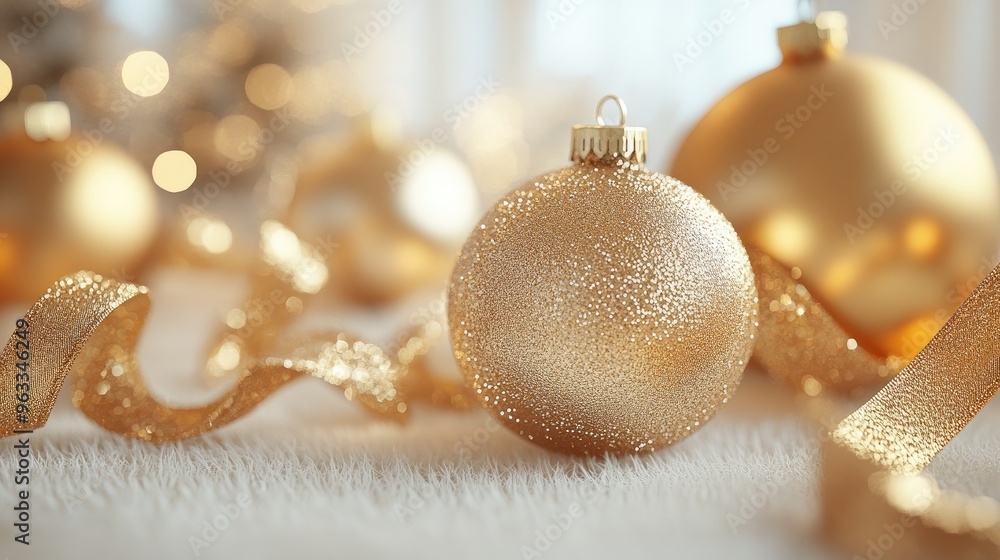 Elegant golden ornament on soft white surface, perfect for holiday decor and festive ambiance. Capture the magic of Christmas. Elegant golden ornament on soft white surface, perfect for holiday decor and festive ambiance. Capture the magic of Christmas.