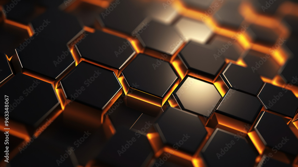 Hexagon background. Close-up view of a surface made up of hexagonal shapes, honeycomb pattern. Tessellation, geometric wallpaper. Three-dimensional, depth and modern design. Hexagon background. Close-up view of a surface made up of hexagonal shapes, honeycomb pattern. Tessellation, geometric wallpaper. Three-dimensional, depth and modern design.