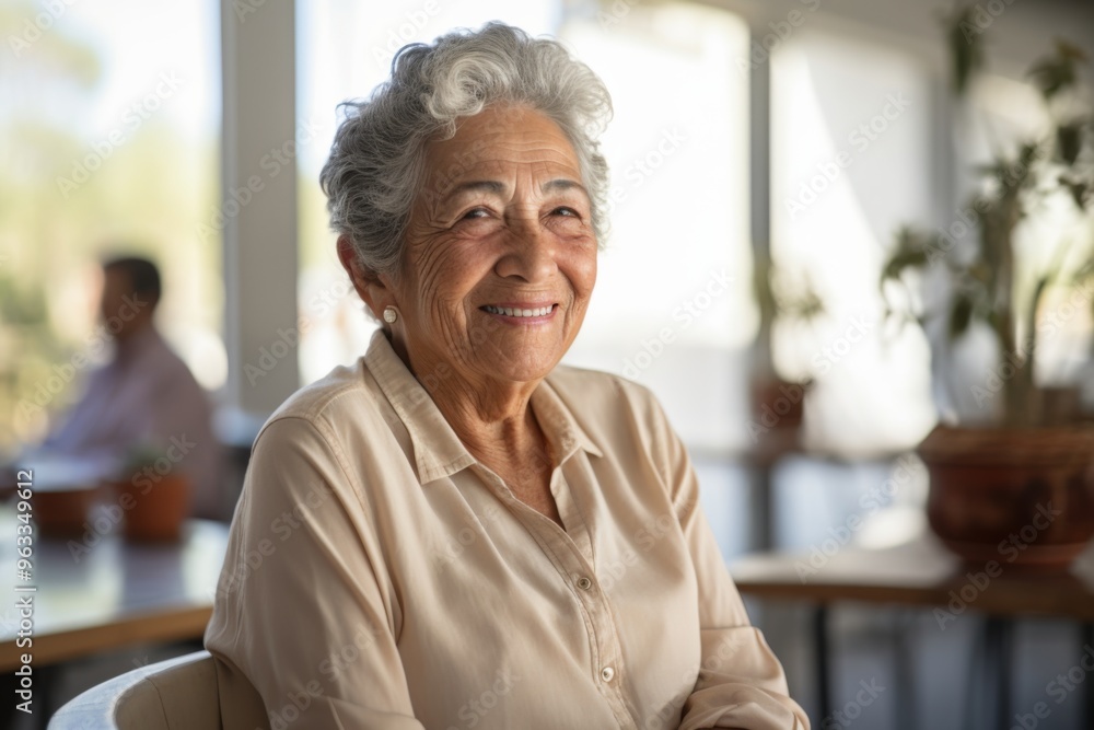 Smiling portrait of a happy senior Mexican woman in nursing home Smiling portrait of a happy senior Mexican woman in nursing home