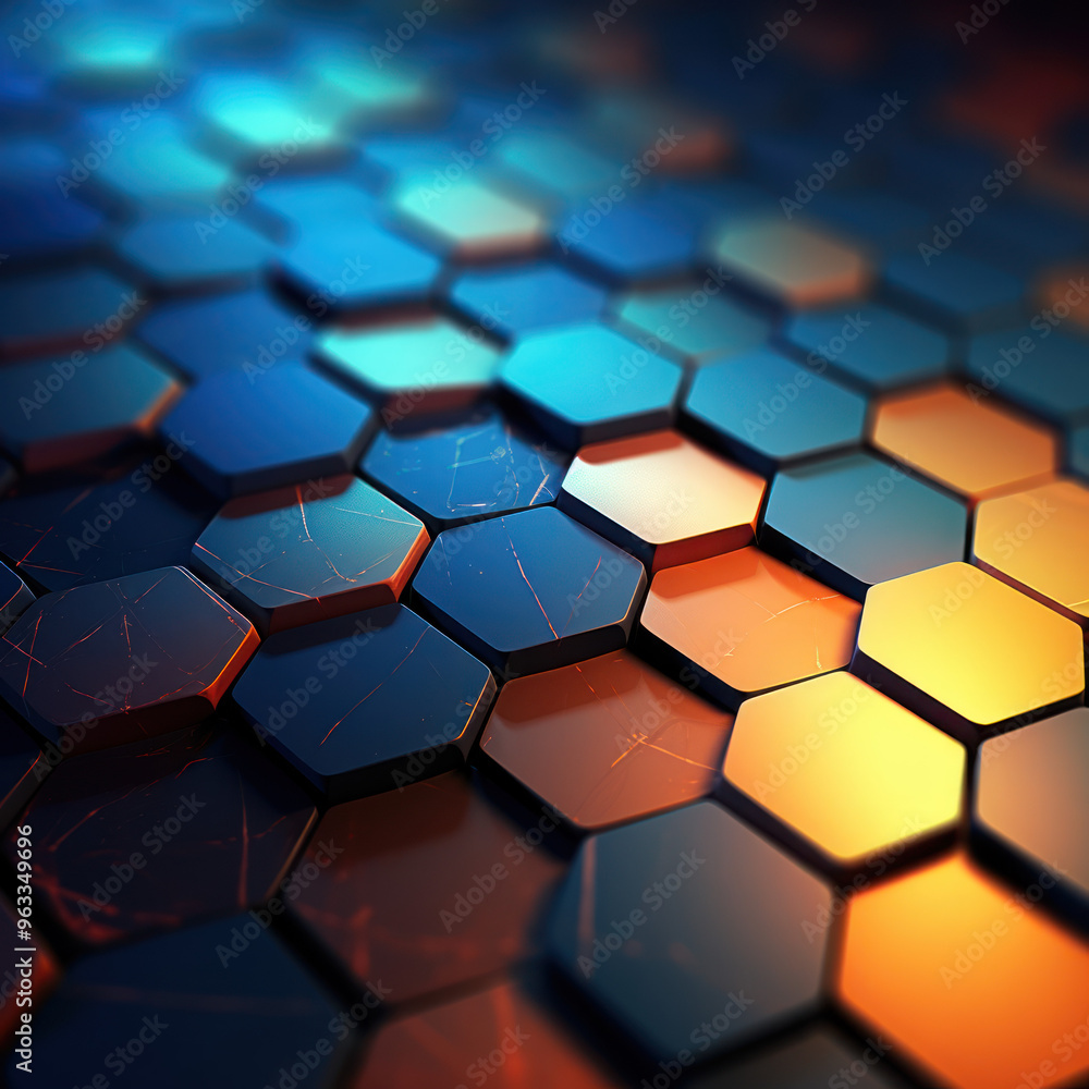 Hexagon background. Close-up view of a surface made up of hexagonal shapes, honeycomb pattern. Tessellation, geometric wallpaper. Three-dimensional, depth and modern design. Hexagon background. Close-up view of a surface made up of hexagonal shapes, honeycomb pattern. Tessellation, geometric wallpaper. Three-dimensional, depth and modern design.