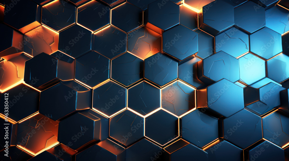 Hexagon background. Close-up view of a surface made up of hexagonal shapes, honeycomb pattern. Tessellation, geometric wallpaper. Three-dimensional, depth and modern design. Hexagon background. Close-up view of a surface made up of hexagonal shapes, honeycomb pattern. Tessellation, geometric wallpaper. Three-dimensional, depth and modern design.