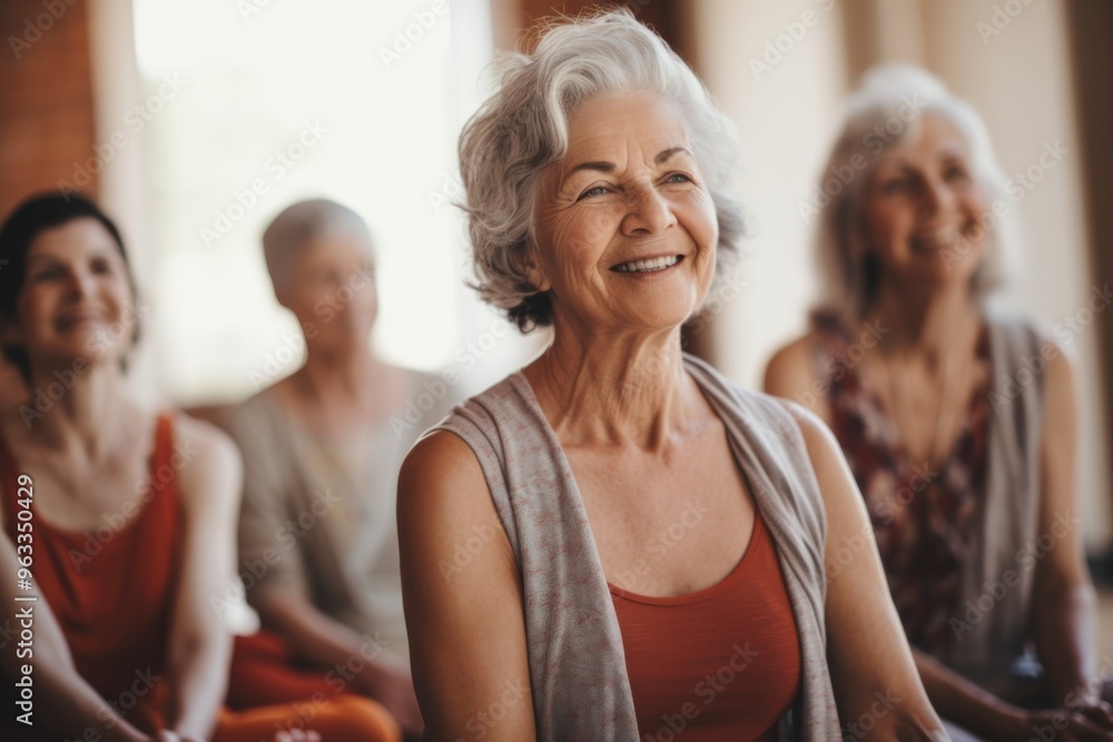 Portrait of a smiling senior woman at yoga class Portrait of a smiling senior woman at yoga class