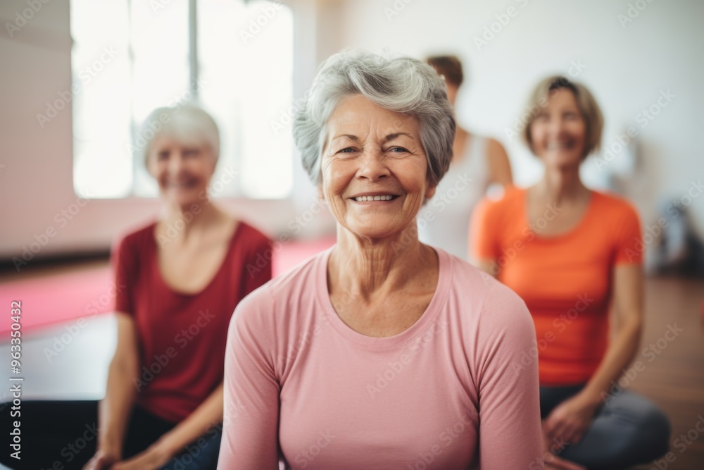 Portrait of a smiling senior woman at yoga class Portrait of a smiling senior woman at yoga class