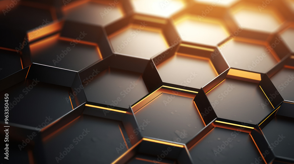 Hexagon background. Close-up view of a surface made up of hexagonal shapes, honeycomb pattern. Tessellation, geometric wallpaper. Three-dimensional, depth and modern design. Hexagon background. Close-up view of a surface made up of hexagonal shapes, honeycomb pattern. Tessellation, geometric wallpaper. Three-dimensional, depth and modern design.