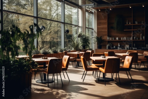 Interior of a modern empty cafe