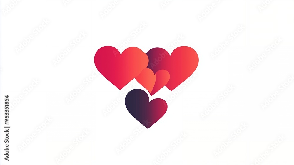 Four gradient hearts in various shades of red and pink. Four gradient hearts in various shades of red and pink.