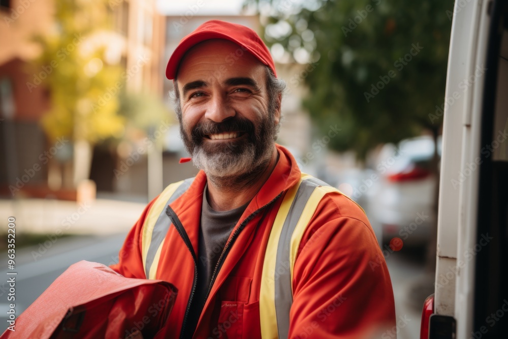 Smiling portrait of a middle aged delivery man Smiling portrait of a middle aged delivery man