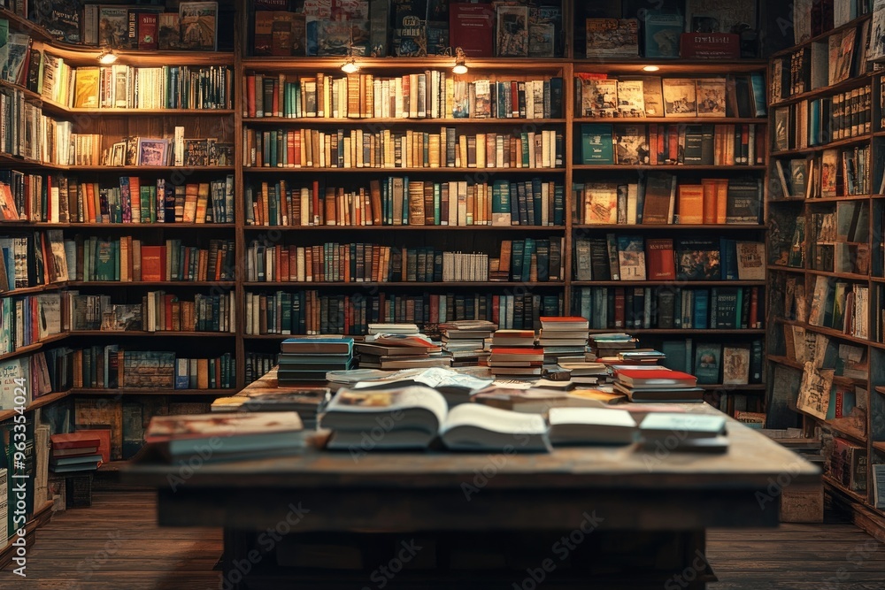 Rustic Wooden Table in Library Rustic Wooden Table in Library