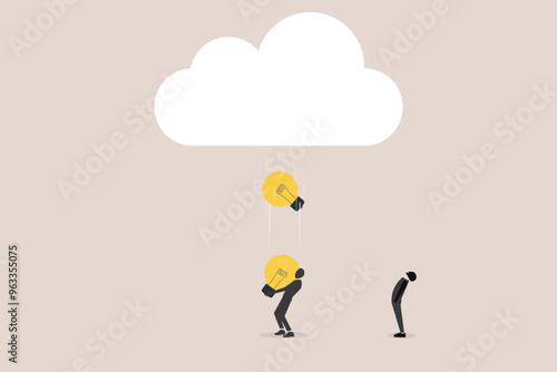 Businessman receiving idea rain from cloud