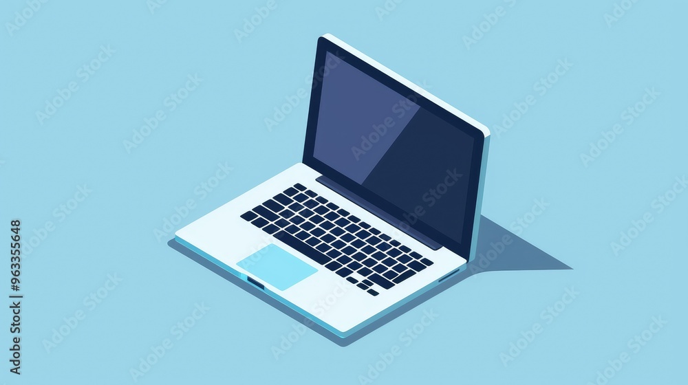 Modern Minimalist Laptop Illustration on Blue Background Modern Minimalist Laptop Illustration on Blue Background