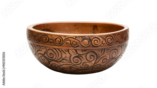 Wooden Bowl with Intricate Carved Design.