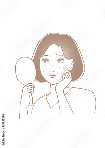 ニキビや吹き出物に悩む女性のイラスト