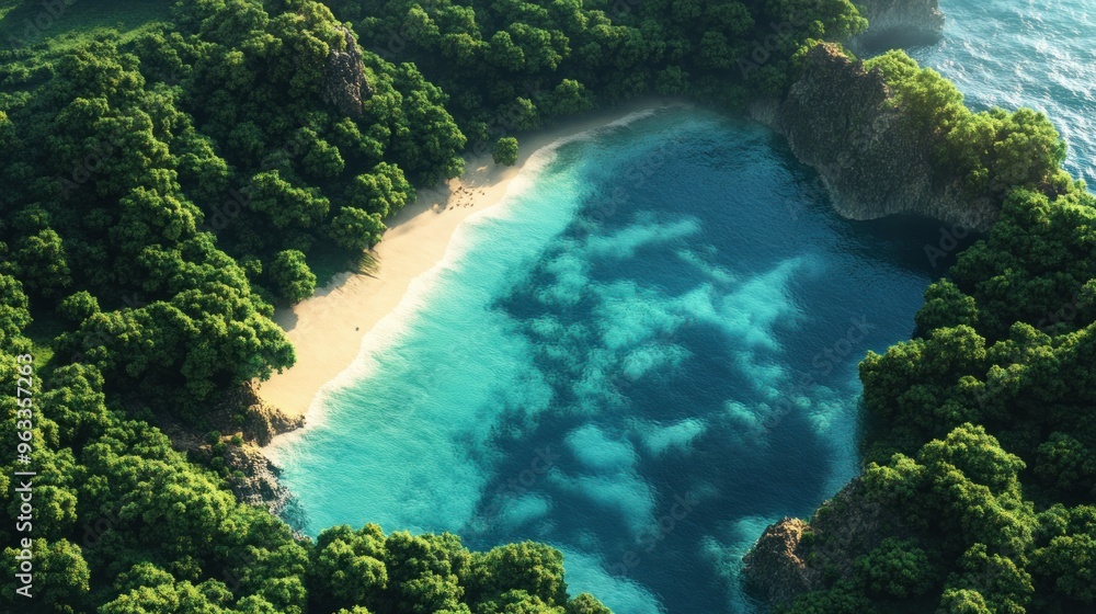 Secluded Tropical Lagoon Surrounded by Lush Green Foliage Secluded Tropical Lagoon Surrounded by Lush Green Foliage