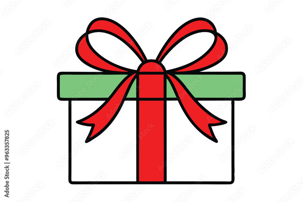 Christmas present bow vector line art, clipart illustration with isolated on white background