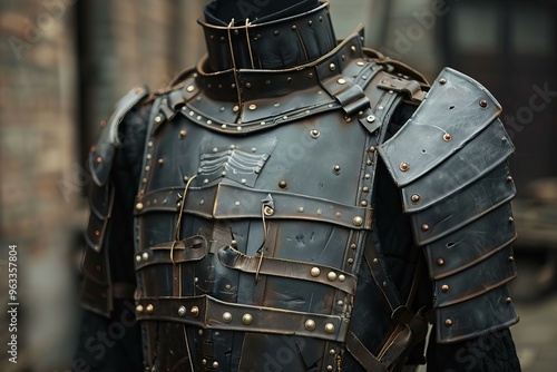 Suit of armor, showing the intricate details of its construction and the wear and tear of battle