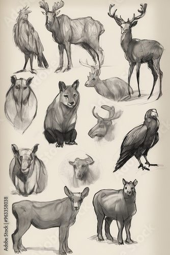 Adorable anmimal and Cartoon-Like Animals in a Pastel Illustration sketchbook photo