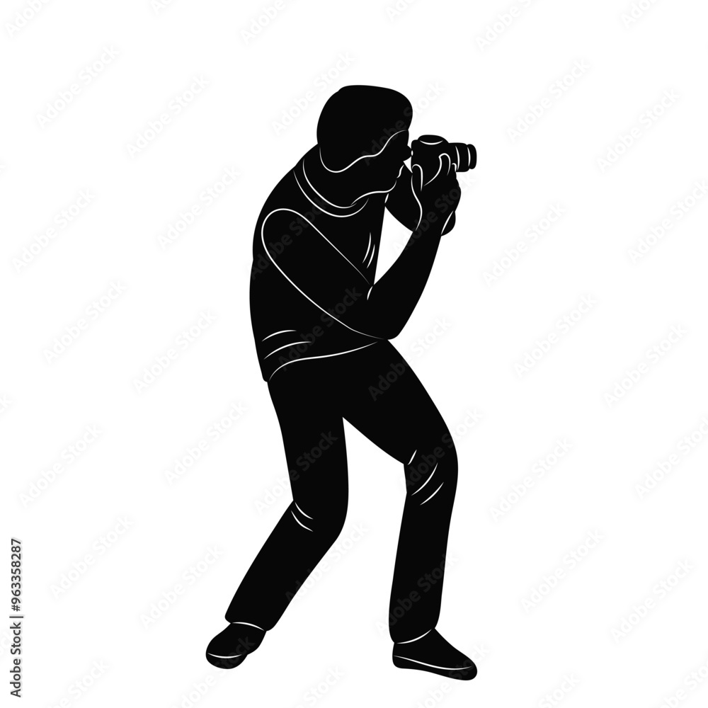 man taking photo silhouette, vector on white background man taking photo silhouette, vector on white background