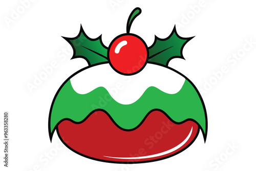 Christmas pudding vector line art, clipart illustration with isolated on white background