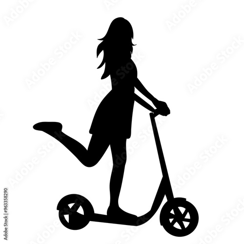 girl on scooter silhouette, vector on white background