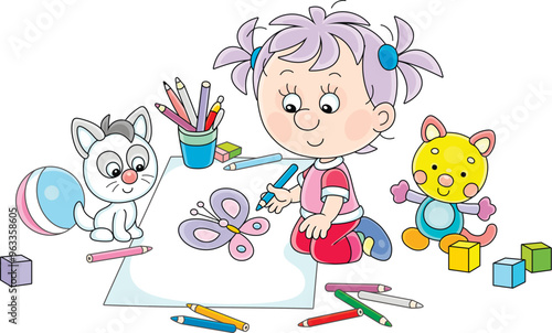 Cute little girl sitting wi...