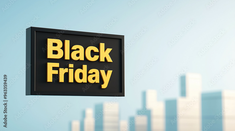 Obraz premium Black Friday sign in futuristic cityscape, symbolizing shopping excitement and deals.