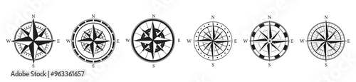 Compass simple icon set. Compass symbol set Vector photo