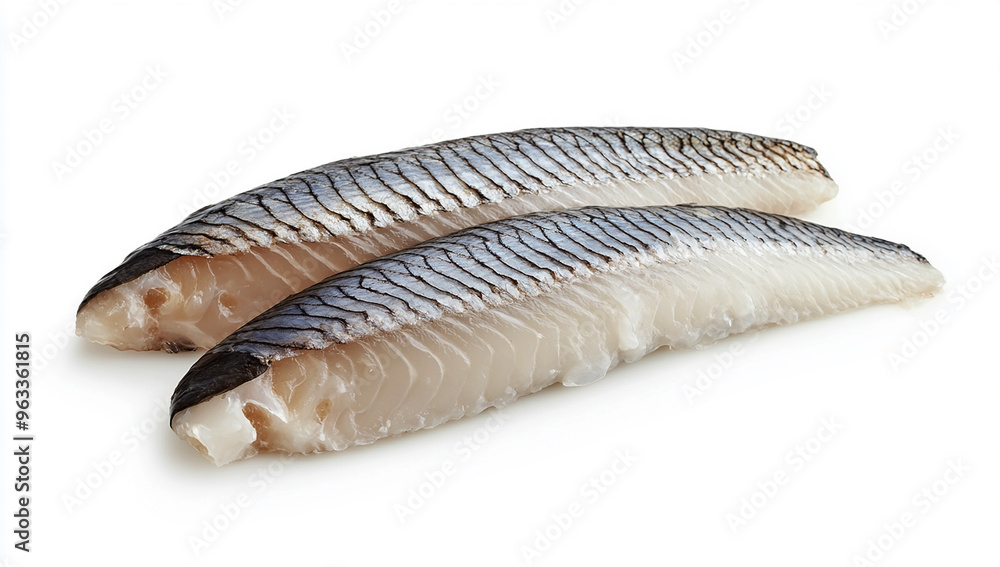 A fillet of raw herring on a white background A fillet of raw herring on a white background