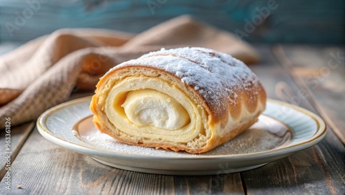 Delicious traditional Austrian cream pastry served on a plate schaumrolle, kremrole, shillerlocke photo