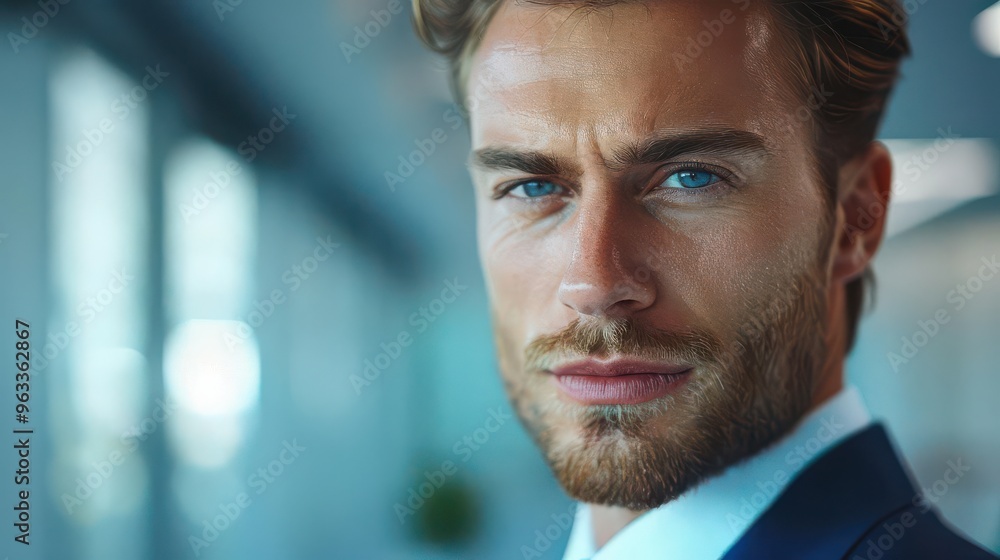 A businessman showing envy, glancing sideways at a colleague in a sleek office with a blank background A businessman showing envy, glancing sideways at a colleague in a sleek office with a blank background