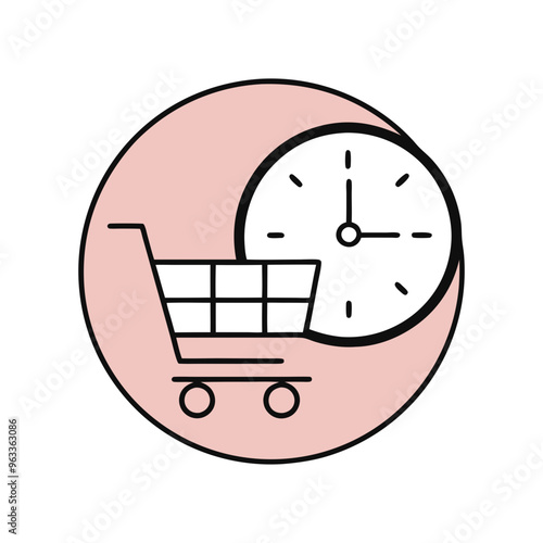 Backorder Icon with Clock and Shopping Cart Symbolizing Item on Backorder