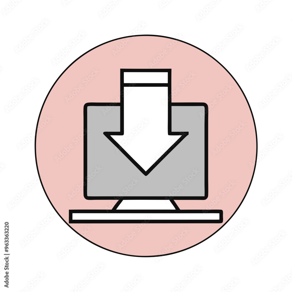 Downloadable product icon: downward arrow on computer screen for digital downloads representation
Downloadable product icon: downward arrow on computer screen for digital downloads representation
