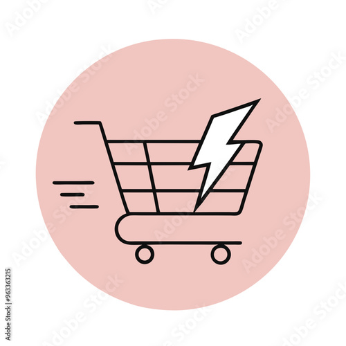 Express Checkout Icon with Fast-Moving Shopping Cart and Lightning Bolt Representing Expedited Process, shopping cart icon