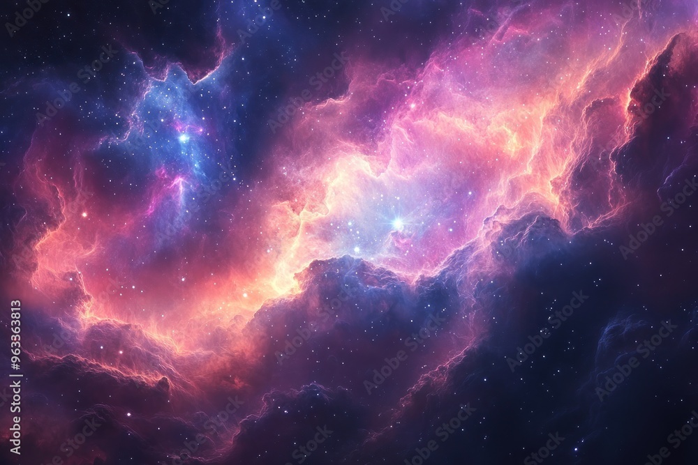 Naklejka premium Cosmic Nebula with Glowing Gas and Stars