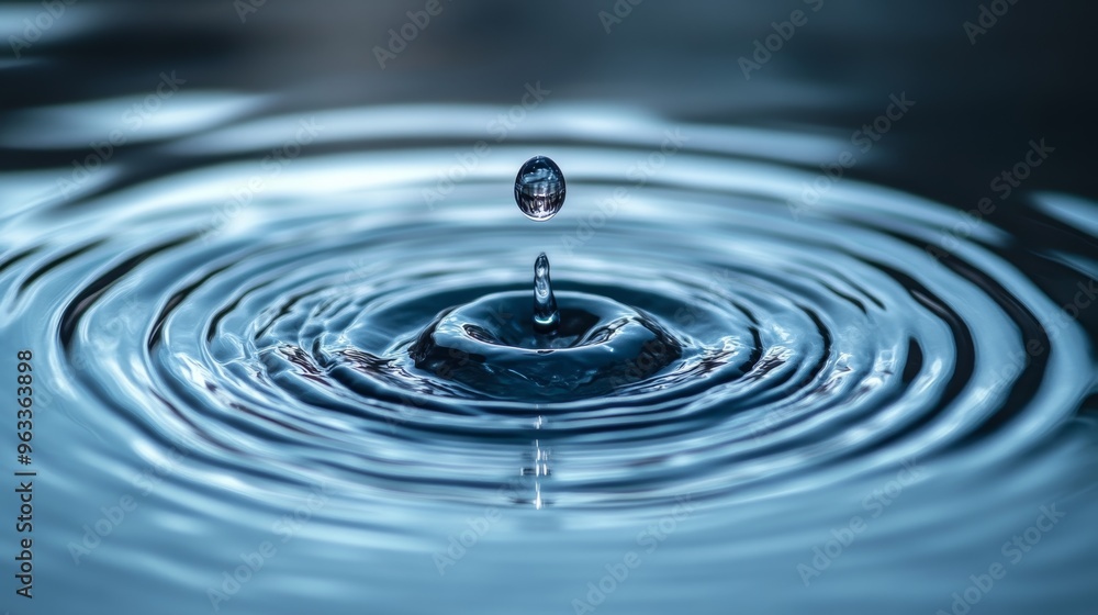Water droplet creating ripples on calm surface Water droplet creating ripples on calm surface