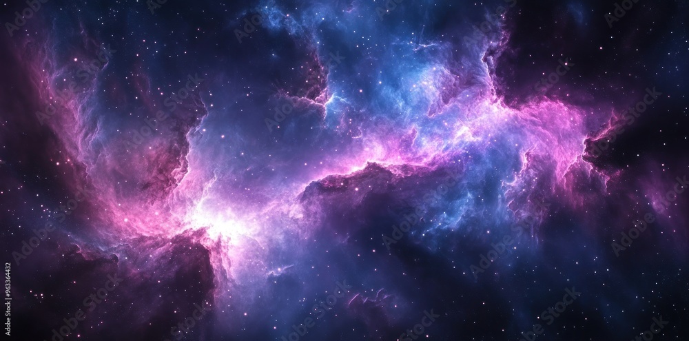 Cosmic Nebula with Pink and Blue Glowing Clouds
