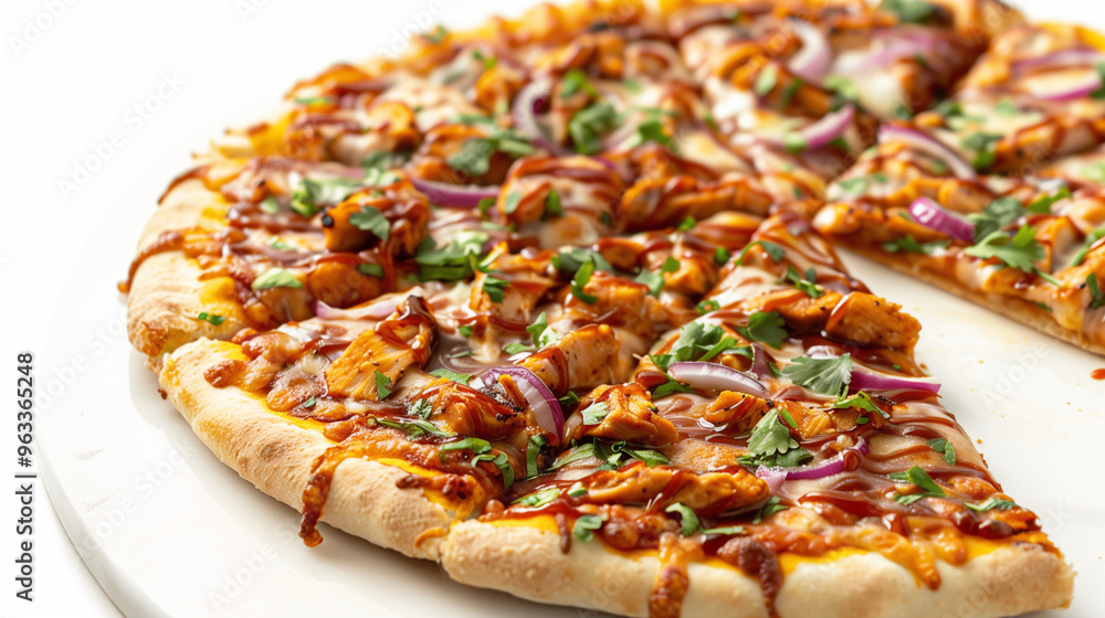 BBQ chicken pizza multiple angles front left right back, whole and sliced, detailed toppings texture, on white background, PNG file, Generated AI BBQ chicken pizza multiple angles front left right back, whole and sliced, detailed toppings texture, on white background, PNG file, Generated AI